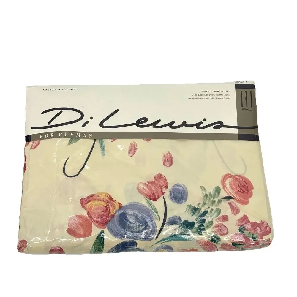 Di Lewis VTG 1991 Watercolor Floral Full Fitted Sheet Percale Country Cottage
